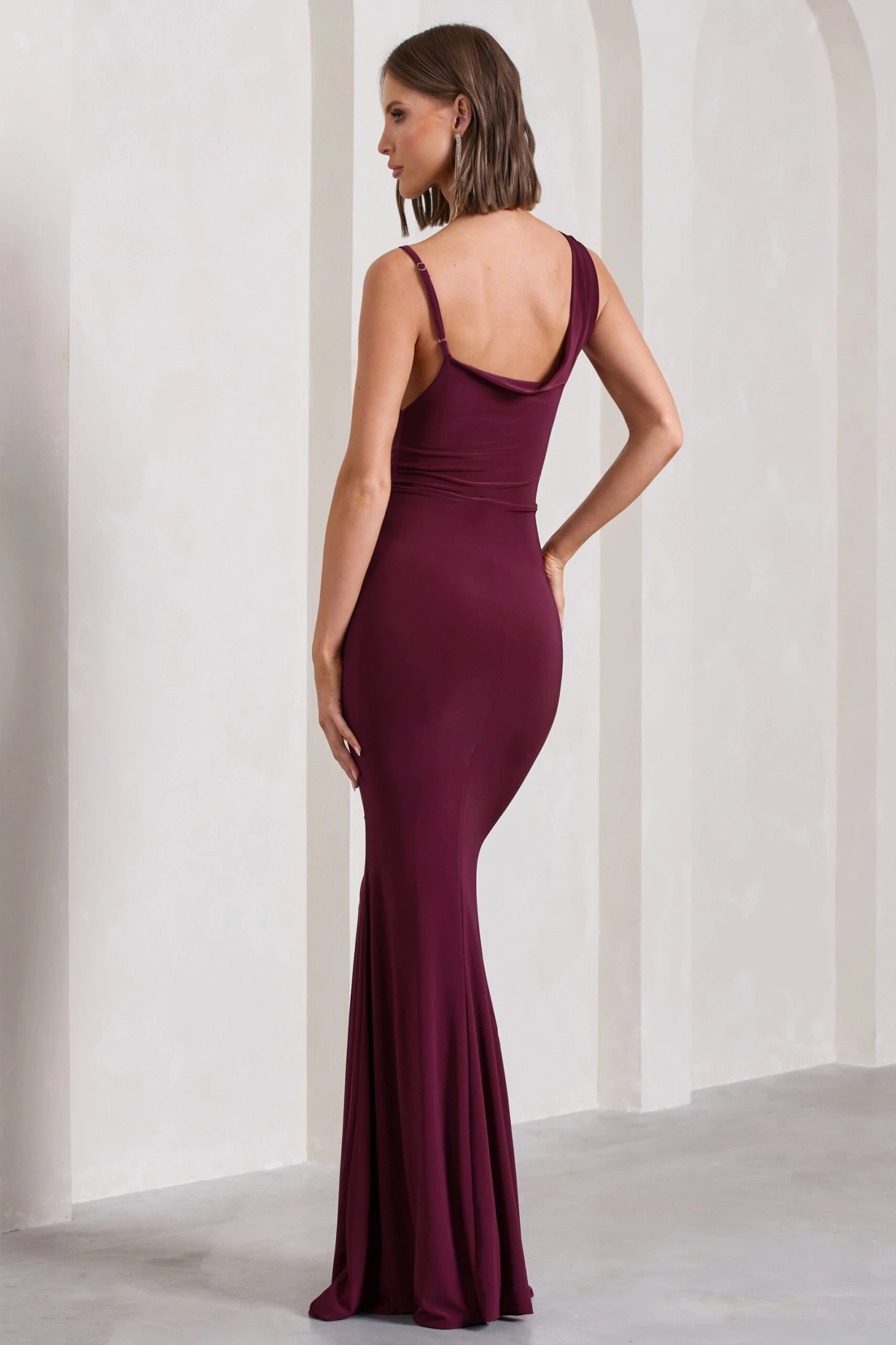 Phantasy | Burgundy Asymmetric Neckline Cowl Maxi Dress 2 Phantasy | Burgundy Asymmetric Neckline Cowl Maxi Dress - Image 2