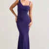 Phantasy | Purple Asymmetric Neckline Cowl Maxi Dress