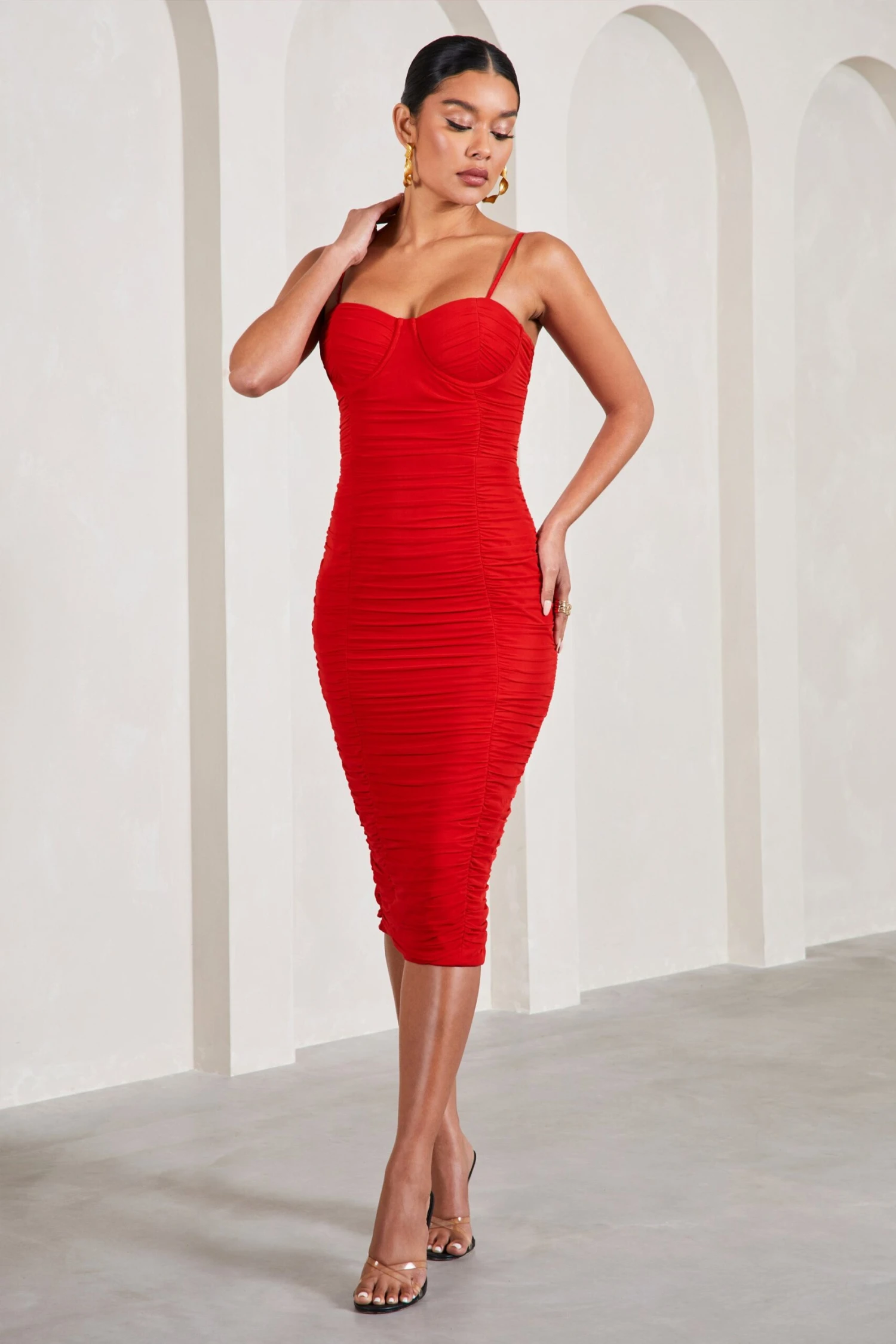 Love Tapes | Red Corset Mesh Midi Dress 4 Love Tapes | Red Corset Mesh Midi Dress - Image 4