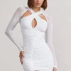 Eyes On You | White Long Sleeve Halter Neck Mini Dress