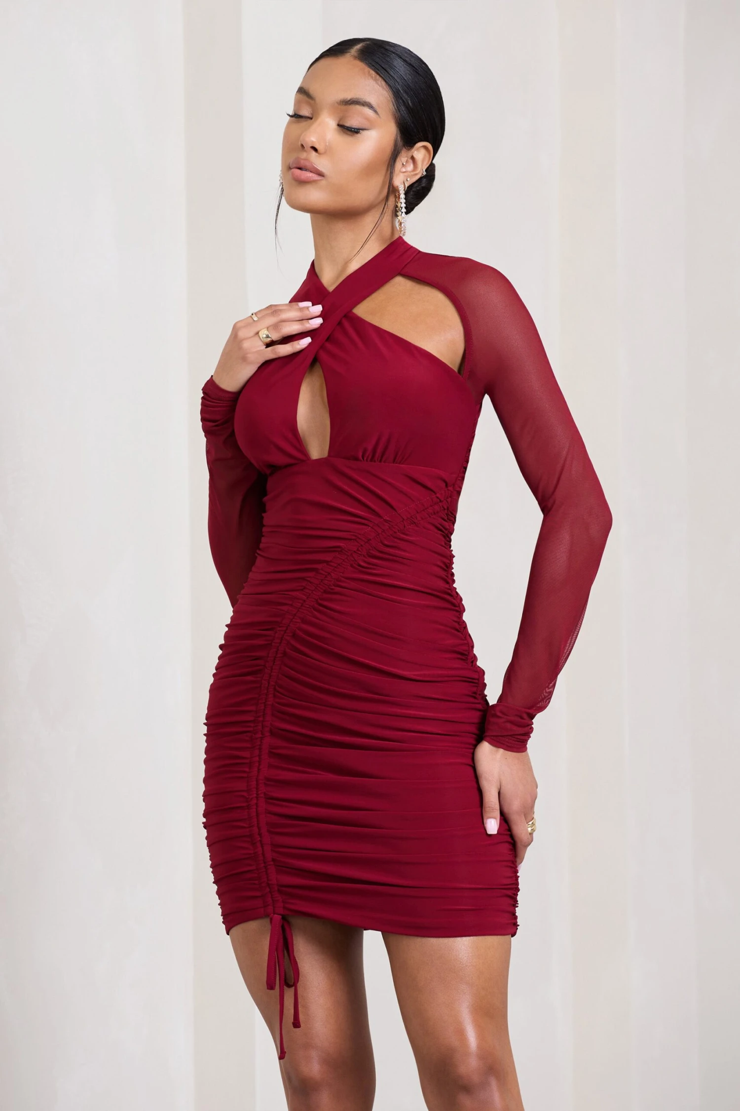 Eyes On You | Berry Long Sleeve Halter Neck Mini Dress 5 Eyes On You | Berry Long Sleeve Halter Neck Mini Dress - Image 5