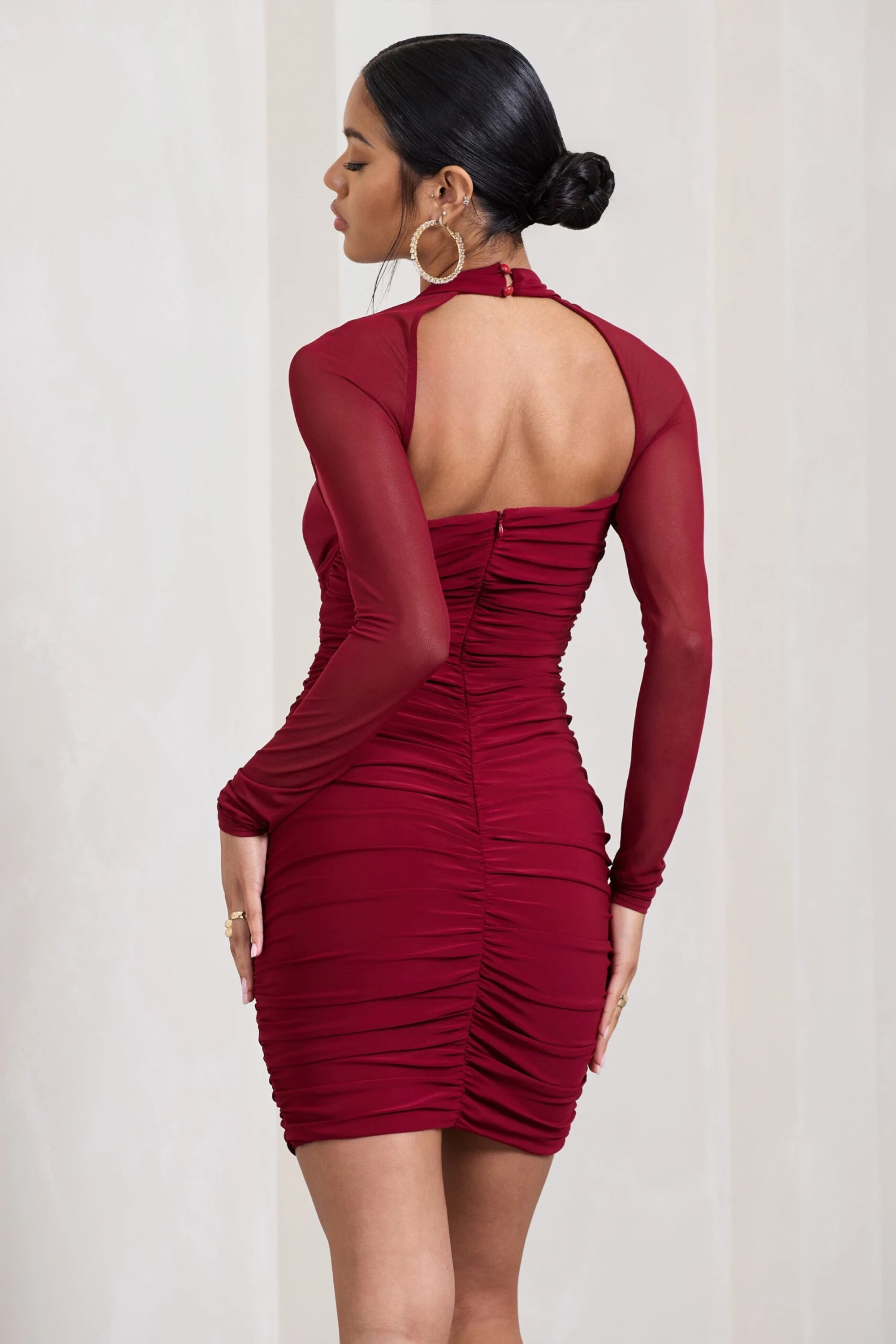 Eyes On You | Berry Long Sleeve Halter Neck Mini Dress 2 Eyes On You | Berry Long Sleeve Halter Neck Mini Dress - Image 2