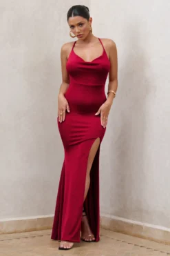 In My Feelings | Cherry Red Cowl Neck Split Maxi Dress -Stylixon Sales Store WB CL127176 InMyFeelingsCherryCowlNeckSplitMaxiDress0 scaled
