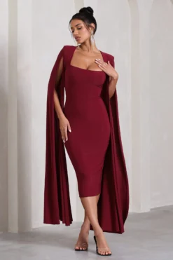 Flawless | Berry Square Neck Midi Dress With Cape Sleeves -Stylixon Sales Store WB CL127209037 FlawlessBerrySquareNeckMidiDressWithCapeSleeves1 scaled