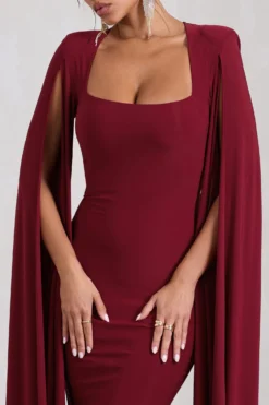 Flawless | Berry Square Neck Midi Dress With Cape Sleeves -Stylixon Sales Store WB CL127209037 FlawlessBerrySquareNeckMidiDressWithCapeSleeves3 scaled