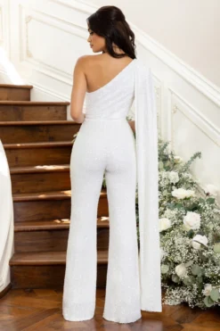 Best Seller -Stylixon Sales Store WB CL127254 WhiteSequinStraightLegJumpsuitWithCape11 scaled