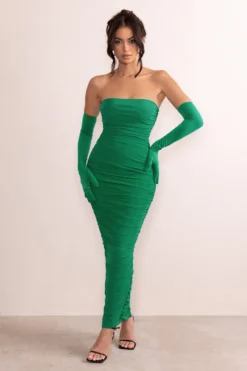 My Lady | Emerald Green Strapless Bodycon Ruched Mesh Maxi Dress -Stylixon Sales Store WB CL127347 MyLadyEmeraldGreenStraplessBodyconRuchedMeshMidiDress2 scaled