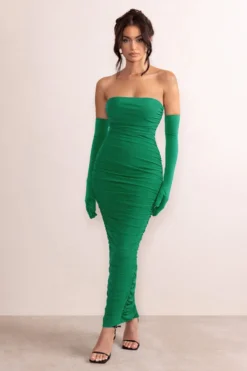 My Lady | Emerald Green Strapless Bodycon Ruched Mesh Maxi Dress -Stylixon Sales Store WB CL127347 MyLadyEmeraldGreenStraplessBodyconRuchedMeshMidiDress4 scaled
