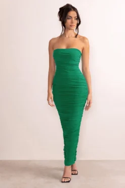 My Lady | Emerald Green Strapless Bodycon Ruched Mesh Maxi Dress -Stylixon Sales Store WB CL127347 MyLadyEmeraldGreenStraplessBodyconRuchedMeshMidiDress5 scaled