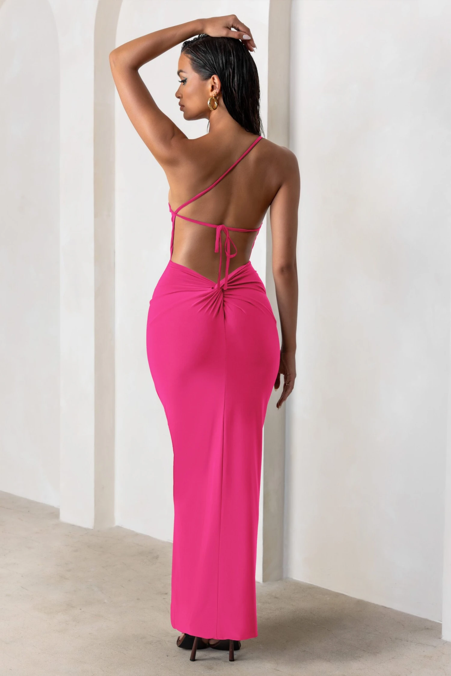 Dressing Up | Hot Pink One Shoulder Maxi Dress With Open Back Detail 2 Dressing Up | Hot Pink One Shoulder Maxi Dress With Open Back Detail - Image 2