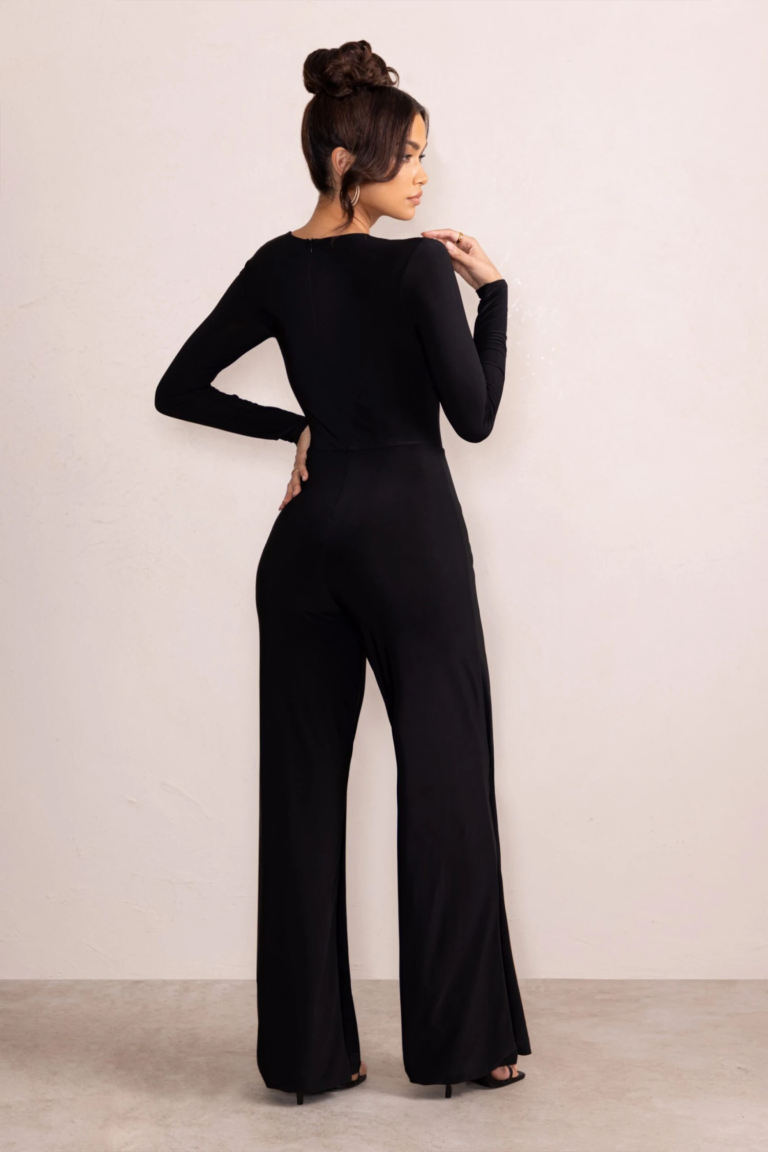 Ember | Black Twist Front Plunge Wide Leg Jumpsuit 2 Ember | Black Twist Front Plunge Wide Leg Jumpsuit - Image 2
