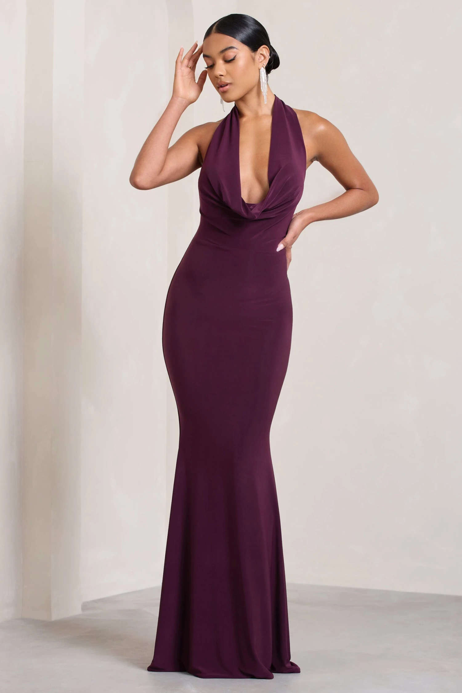 Milani | Plum Backless Cowl Neck Fishtail Maxi Dress 4 Milani | Plum Backless Cowl Neck Fishtail Maxi Dress - Image 4