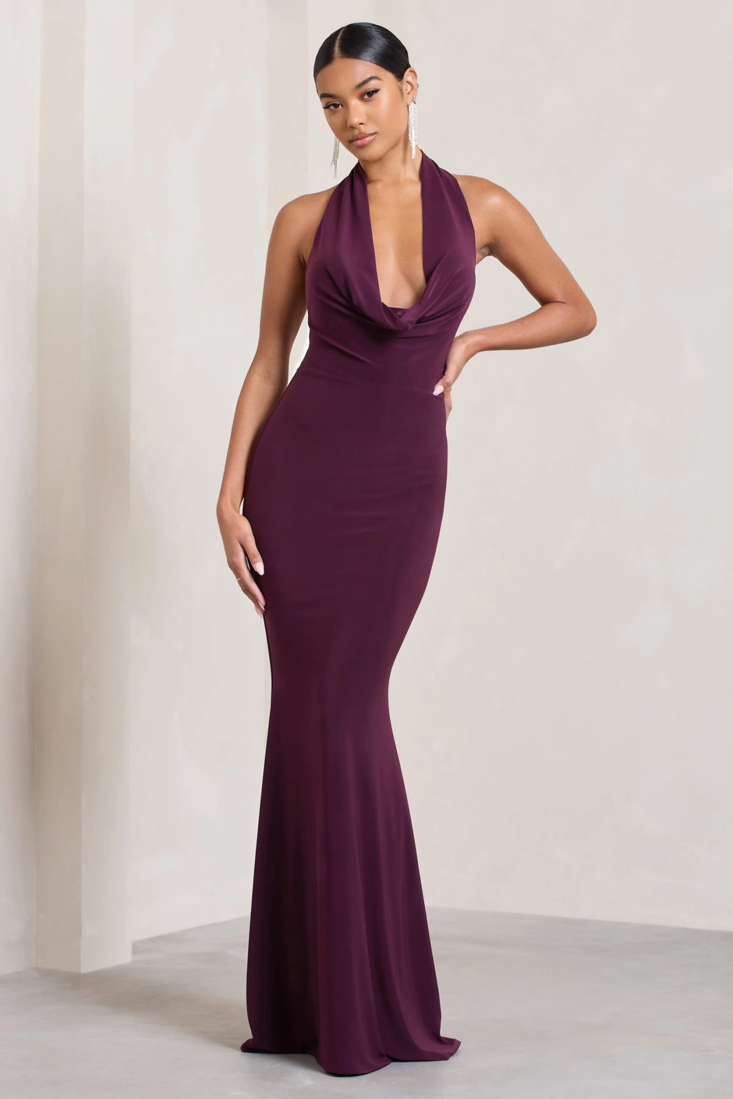 Milani | Plum Backless Cowl Neck Fishtail Maxi Dress 1 Milani | Plum Backless Cowl Neck Fishtail Maxi Dress