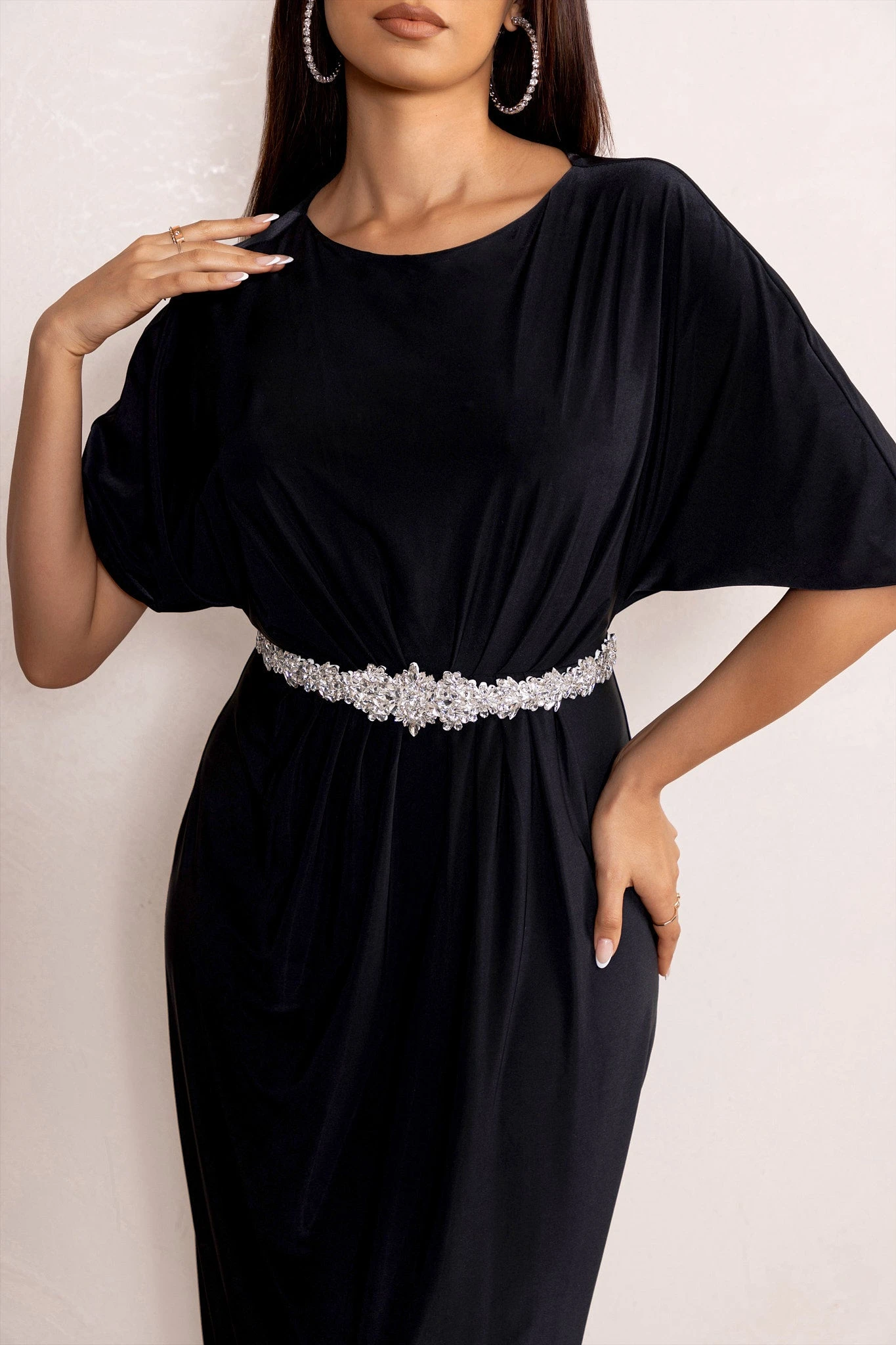 Polly | Black Slash Neck Maxi Dress Cape Sleeves 3 Polly | Black Slash Neck Maxi Dress Cape Sleeves - Image 3