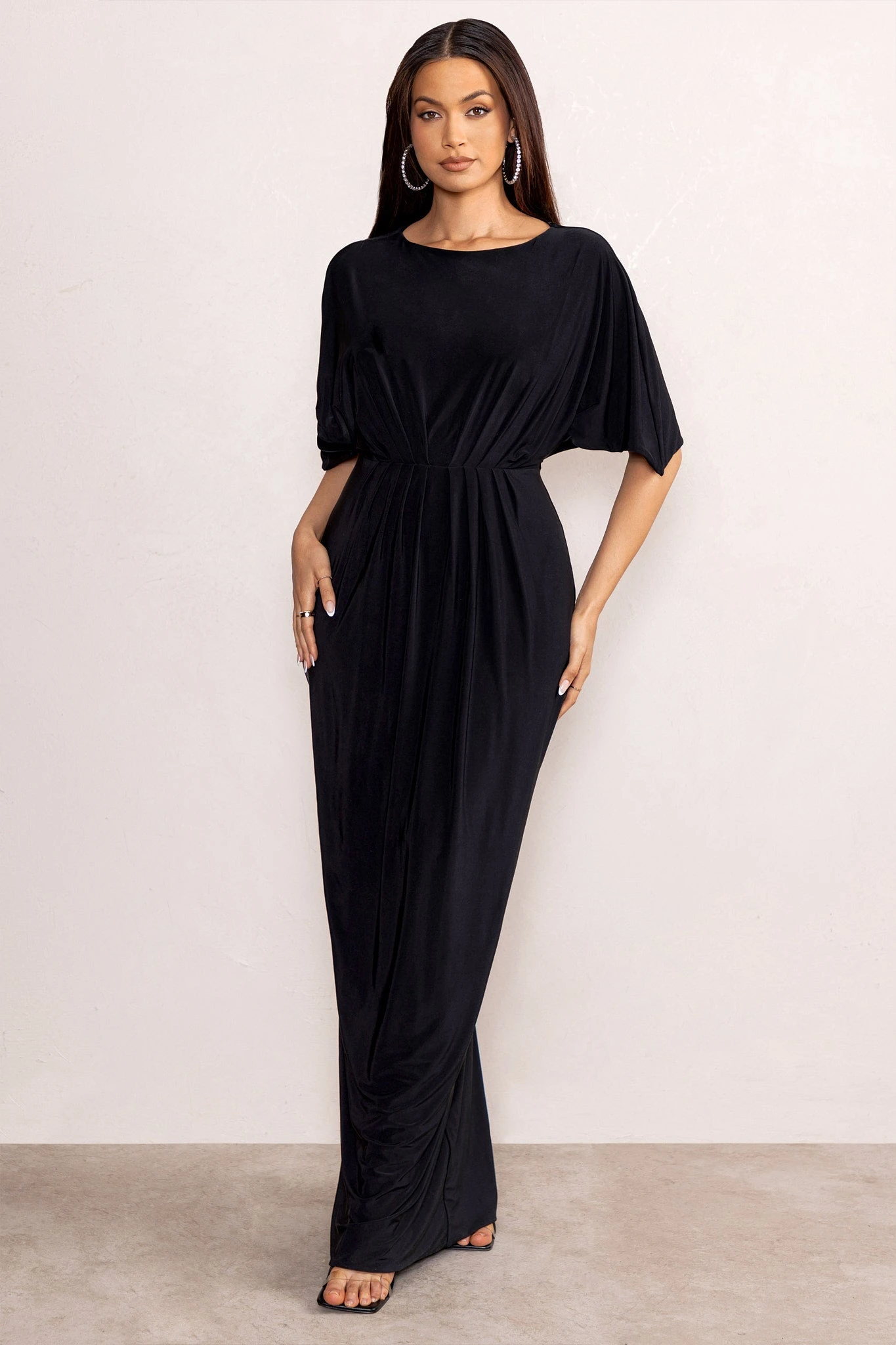 Polly | Black Slash Neck Maxi Dress Cape Sleeves 1 Polly | Black Slash Neck Maxi Dress Cape Sleeves