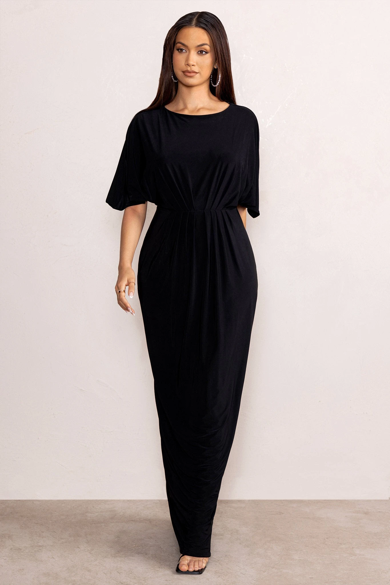Polly | Black Slash Neck Maxi Dress Cape Sleeves 6 Polly | Black Slash Neck Maxi Dress Cape Sleeves - Image 6