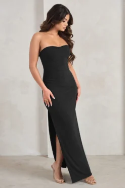 Manon | Black Sweetheart Bandeau Maxi Dress With Thigh Split -Stylixon Sales Store WB CL128389 ManonBlackSweetheartBandeauMaxiDressWithThighSplit3 scaled