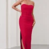 Manon | Red Sweetheart Bandeau Maxi Dress With Thigh Split