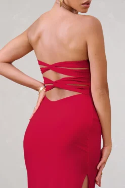 Manon | Red Sweetheart Bandeau Maxi Dress With Thigh Split -Stylixon Sales Store WB CL128389 ManonRedSweetheartBandeauMaxiDressWithThighSplit4 e3b1334c b318 437b a434 1b15ff641c5e scaled