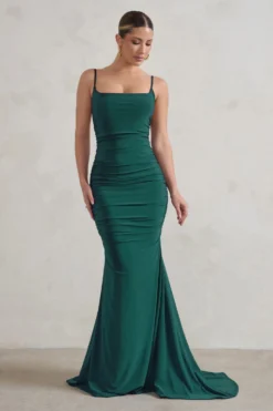 Adele | Bottle Green Backless Ruched Fishtail Cami Maxi Dress -Stylixon Sales Store WB CL128390 AdeleBottleGreenRuchedFishtailCamiMaxiDress0 e8fe8c0f 35a6 4cb7 bfef d413b3c09fbf scaled