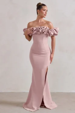 Esmeralda | Blush Pink Structured Statement Bardot Maxi Dress -Stylixon Sales Store WB CL128410 EsmeraldaBlushPinkStructuredStatementBardotMaxiDress0 scaled