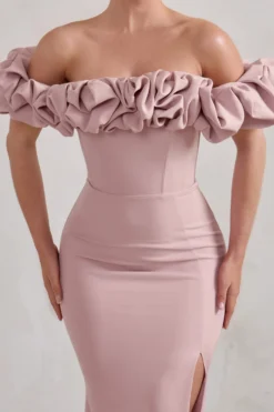 Esmeralda | Blush Pink Structured Statement Bardot Maxi Dress -Stylixon Sales Store WB CL128410 EsmeraldaBlushPinkStructuredStatementBardotMaxiDress4 scaled