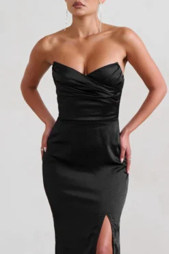 Coraline | Black Strapless Maxi Dress With Split 6 Coraline | Black Strapless Maxi Dress With Split -Stylixon Sales Store WB CL128413 Coraline BlackStraplessMaxidressWithSplit4 scaled