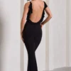 Flute | Black Bodycon Maxi Dress With Ruched Ruffled Back