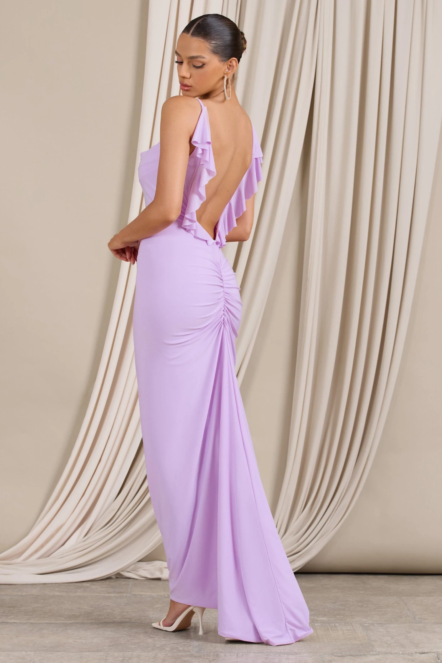 Flute | Lilac Bodycon Maxi Dress With Ruched Ruffled Back 1 Flute | Lilac Bodycon Maxi Dress With Ruched Ruffled Back