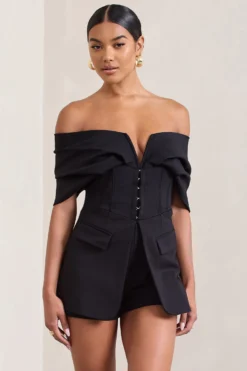 Damsel | Black Cotton-Blend Corset Bardot Playsuit -Stylixon Sales Store WB CL128457002 DamselBlackCotton BlendCorsetBardotPlaysuit2 b4c652c3 ab31 4fac 8675 68b8738aa8bd scaled