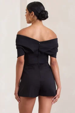 Damsel | Black Cotton-Blend Corset Bardot Playsuit -Stylixon Sales Store WB CL128457002 DamselBlackCotton BlendCorsetBardotPlaysuit4 bdb7c128 a03e 4758 a27a d3647b43a797 scaled