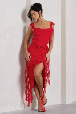 Havana Heat | Red Cowl Ruffle Chiffon Midi Dress 9 Havana Heat | Red Cowl Ruffle Chiffon Midi Dress -Stylixon Sales Store WB CL128614004 HavanaHeatRedCowlRuffleChiffonMidiDress3 scaled