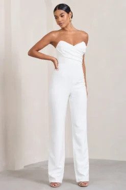 Bellezza | White Bandeau Corset Wide Leg Jumpsuit -Stylixon Sales Store WB CL128627005 Bellezza WhiteBandeauCorsetWideLegJumpsuit1 scaled