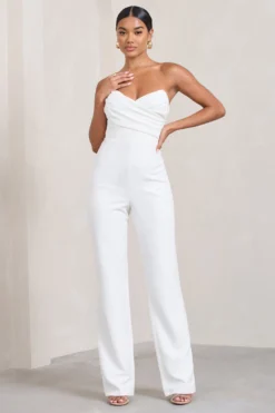 Bellezza | White Bandeau Corset Wide Leg Jumpsuit -Stylixon Sales Store WB CL128627005 Bellezza WhiteBandeauCorsetWideLegJumpsuit3 scaled