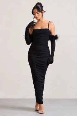 Ellis | Black Ruched Mesh Strappy Bodycon Maxi Dress -Stylixon Sales Store WB CL128707002 EllisBlackRuchedMeshStrappyBodyconMaxiDress CL128718002 SpicySignsBlackLong SleevedFeatherGloves2 0307738d f163 48c4 8c6b 7cd3ec24f9e1 scaled