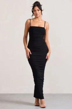 Ellis | Black Ruched Mesh Strappy Bodycon Maxi Dress -Stylixon Sales Store WB CL128707002 EllisPlumRuchedMeshStrappyBodyconMaxiDress0 36aa10f9 514f 4592 b6ab db4acd4e9d16 scaled