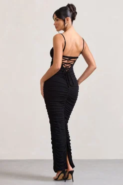 Ellis | Black Ruched Mesh Strappy Bodycon Maxi Dress -Stylixon Sales Store WB CL128707002 EllisPlumRuchedMeshStrappyBodyconMaxiDress5 b3d66913 ad7e 49af ab78 9b87ddc72022 scaled