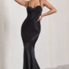 Custom | Black Satin Sweetheart Corset Fishtail Maxi Dress