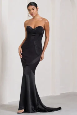 Custom | Black Satin Sweetheart Corset Fishtail Maxi Dress -Stylixon Sales Store WB CL128719002 CustomBlackSatinSweetheartCorsetFishtailMaxiDress4 scaled
