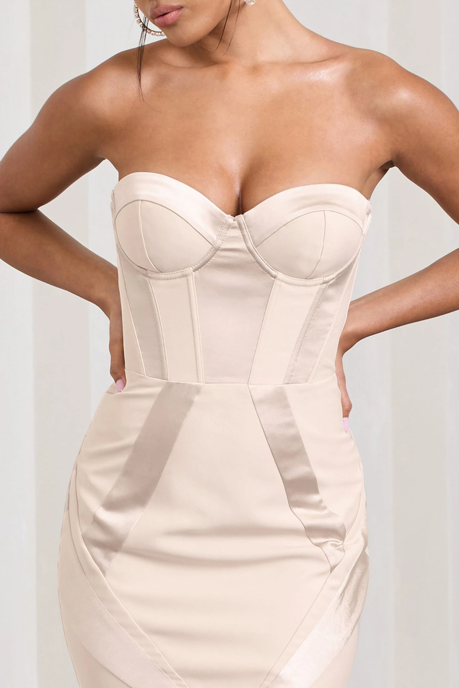 Custom | Champagne Satin Sweetheart Corset Fishtail Maxi Dress 3 Custom | Champagne Satin Sweetheart Corset Fishtail Maxi Dress - Image 3