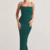 Camera One | Bottle Green Strappy Laced Bodycon Maxi Dress