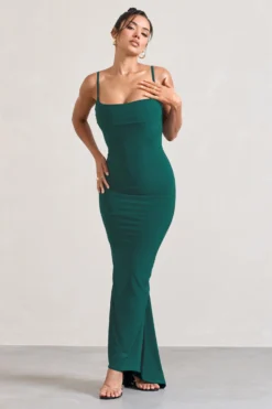 Camera One | Bottle Green Strappy Laced Bodycon Maxi Dress -Stylixon Sales Store WB CL128723047 CameraOneBottleGreenStrappyLacedBodyconMaxiDress2 scaled