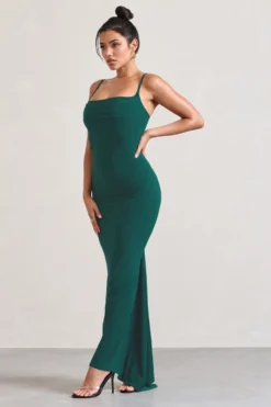 Camera One | Bottle Green Strappy Laced Bodycon Maxi Dress -Stylixon Sales Store WB CL128723047 CameraOneBottleGreenStrappyLacedBodyconMaxiDress3 scaled