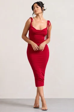 Irina | Red Cowl-Neck Bodycon Midi Dress 8 Irina | Red Cowl-Neck Bodycon Midi Dress -Stylixon Sales Store WB CL128730004 IrinaRedCowl NeckBodyconMidiDress0 scaled