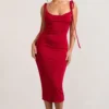 Irina | Red Cowl-Neck Bodycon Midi Dress