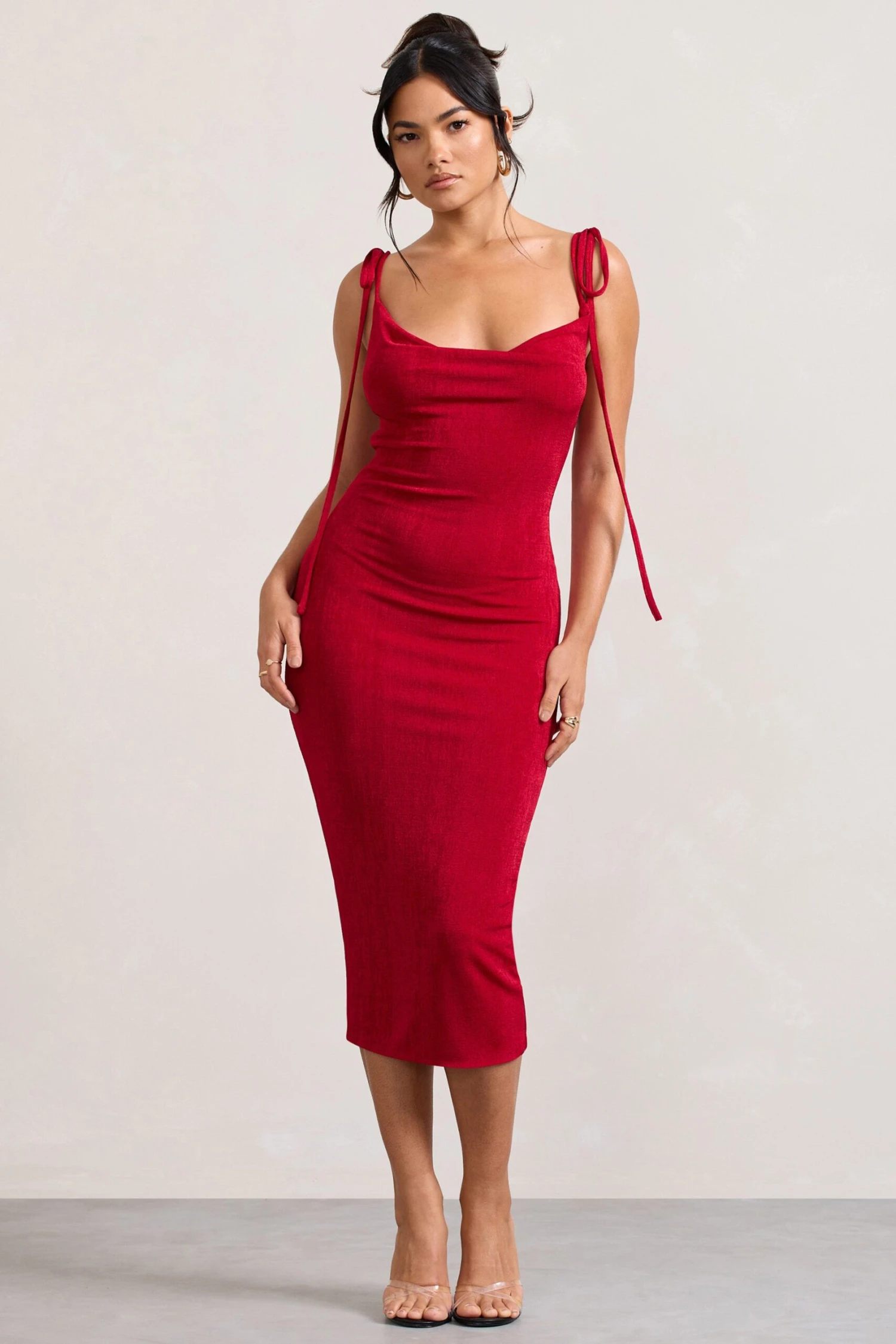 Irina | Red Cowl-Neck Bodycon Midi Dress 1 Irina | Red Cowl-Neck Bodycon Midi Dress