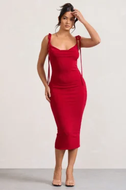 Irina | Red Cowl-Neck Bodycon Midi Dress 9 Irina | Red Cowl-Neck Bodycon Midi Dress -Stylixon Sales Store WB CL128730004 IrinaRedCowl NeckBodyconMidiDress3 scaled