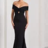 Inspiration | Black Sheer Bardot Fishtail Maxi Dress