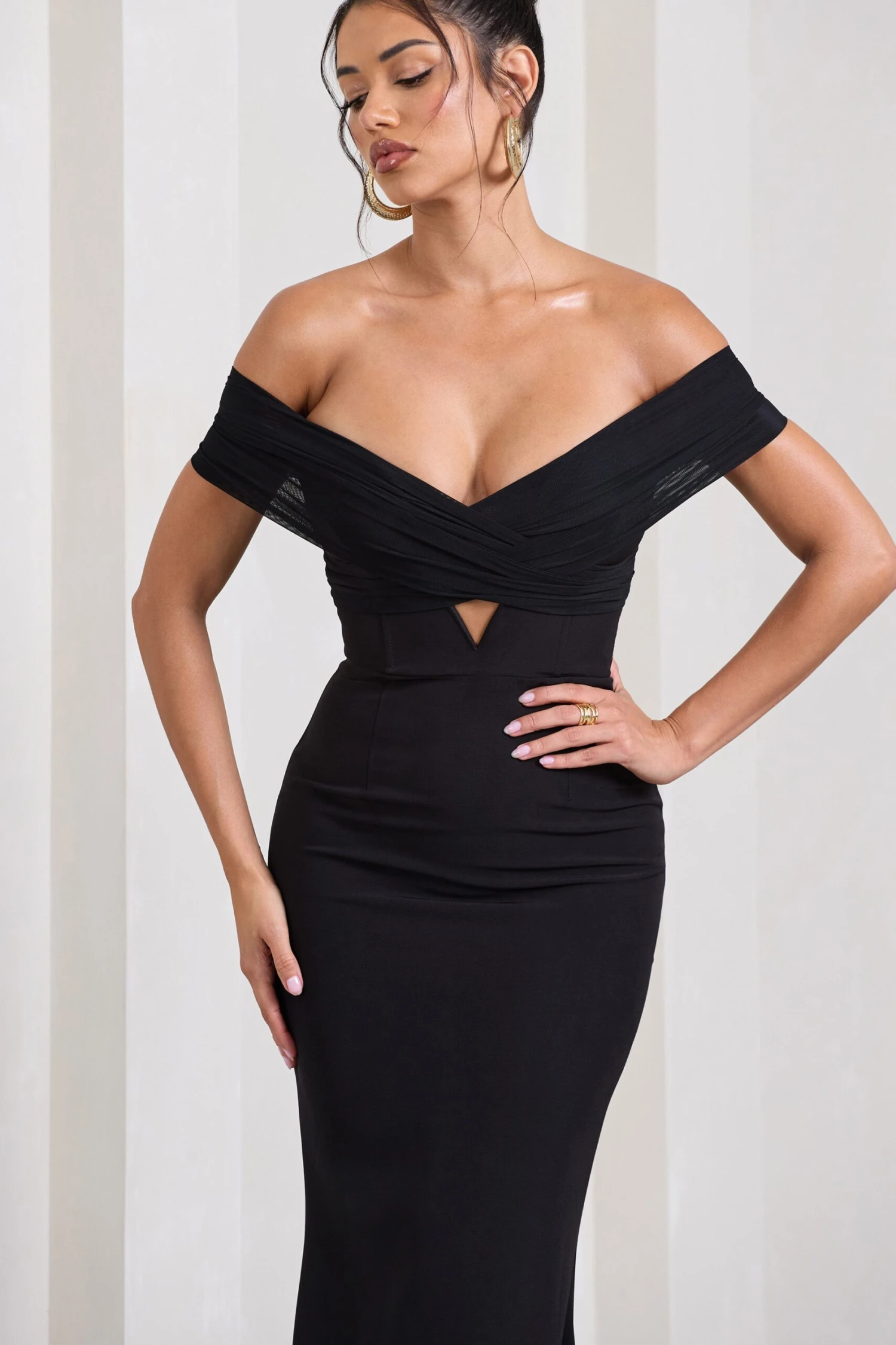 Inspiration | Black Sheer Bardot Fishtail Maxi Dress 3 Inspiration | Black Sheer Bardot Fishtail Maxi Dress - Image 3