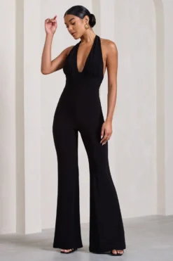 Lexie | Black Halter-Neck Sleeveless Flared-Leg Jumpsuit -Stylixon Sales Store WB CL128824002 Lexie BlackHalter NeckSleevelessFlared LegJumpsuit1 scaled
